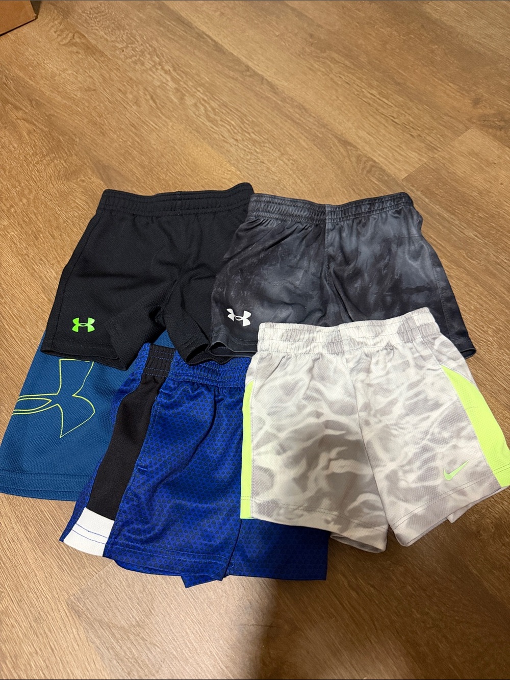 Mixed Boys Athletic Shorts Pack — Under Armour & Nike — Black, Gray, Blue, White